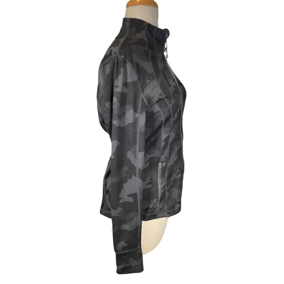 Yogalicious Luxe Black Camo Zip Jacket Medium Thumb Holes Athleisure Stretch - Picture 5 of 10